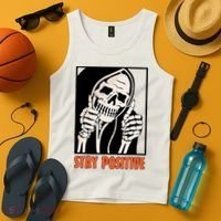 Stay Positive Funny Skeleton Thumbs Up Spooky Halloween Tank Top thumb 4