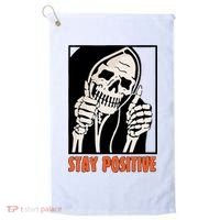 Stay Positive Funny Skeleton Thumbs Up Spooky Halloween Golf Towel thumb 0