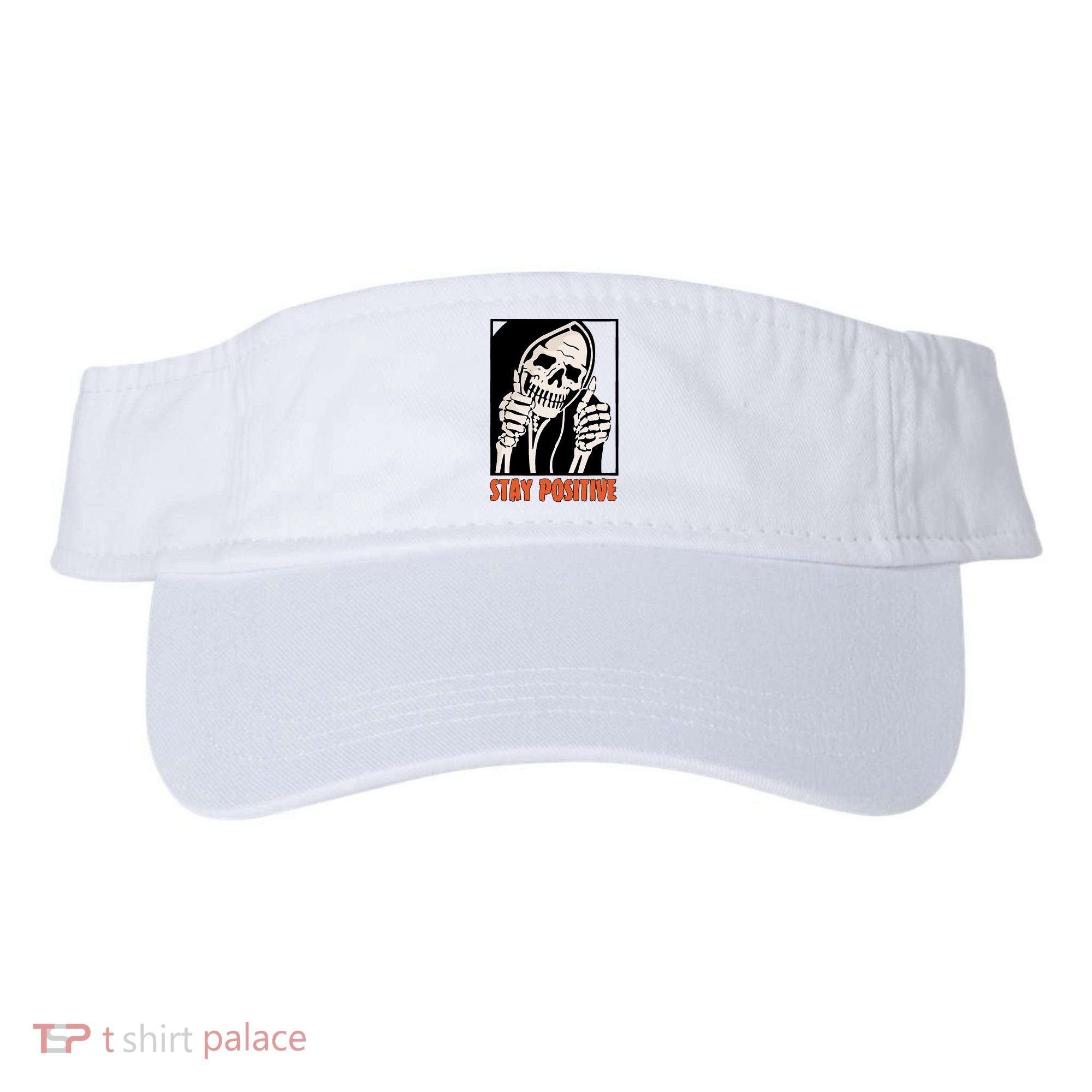 Stay Positive Funny Skeleton Thumbs Up Spooky Halloween Visor