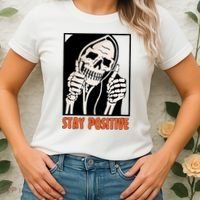 Stay Positive Funny Skeleton Thumbs Up Spooky Halloween Women's T-Shirt thumb 2
