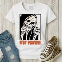 Stay Positive Funny Skeleton Thumbs Up Spooky Halloween Women's T-Shirt thumb 3