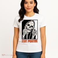 Stay Positive Funny Skeleton Thumbs Up Spooky Halloween Women's T-Shirt thumb 4