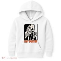 Stay Positive Funny Skeleton Thumbs Up Spooky Halloween Kids Hoodie thumb 0