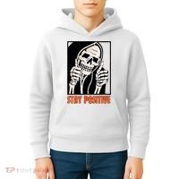 Stay Positive Funny Skeleton Thumbs Up Spooky Halloween Kids Hoodie thumb 4