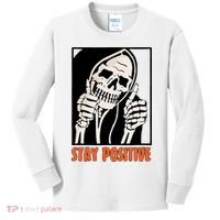 Stay Positive Funny Skeleton Thumbs Up Spooky Halloween Kids Long Sleeve Shirt thumb 0