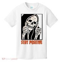 Stay Positive Funny Skeleton Thumbs Up Spooky Halloween Kids T-Shirt thumb 0