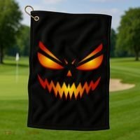 Spooky Pumpkin Face Halloween Golf Towel thumb 1