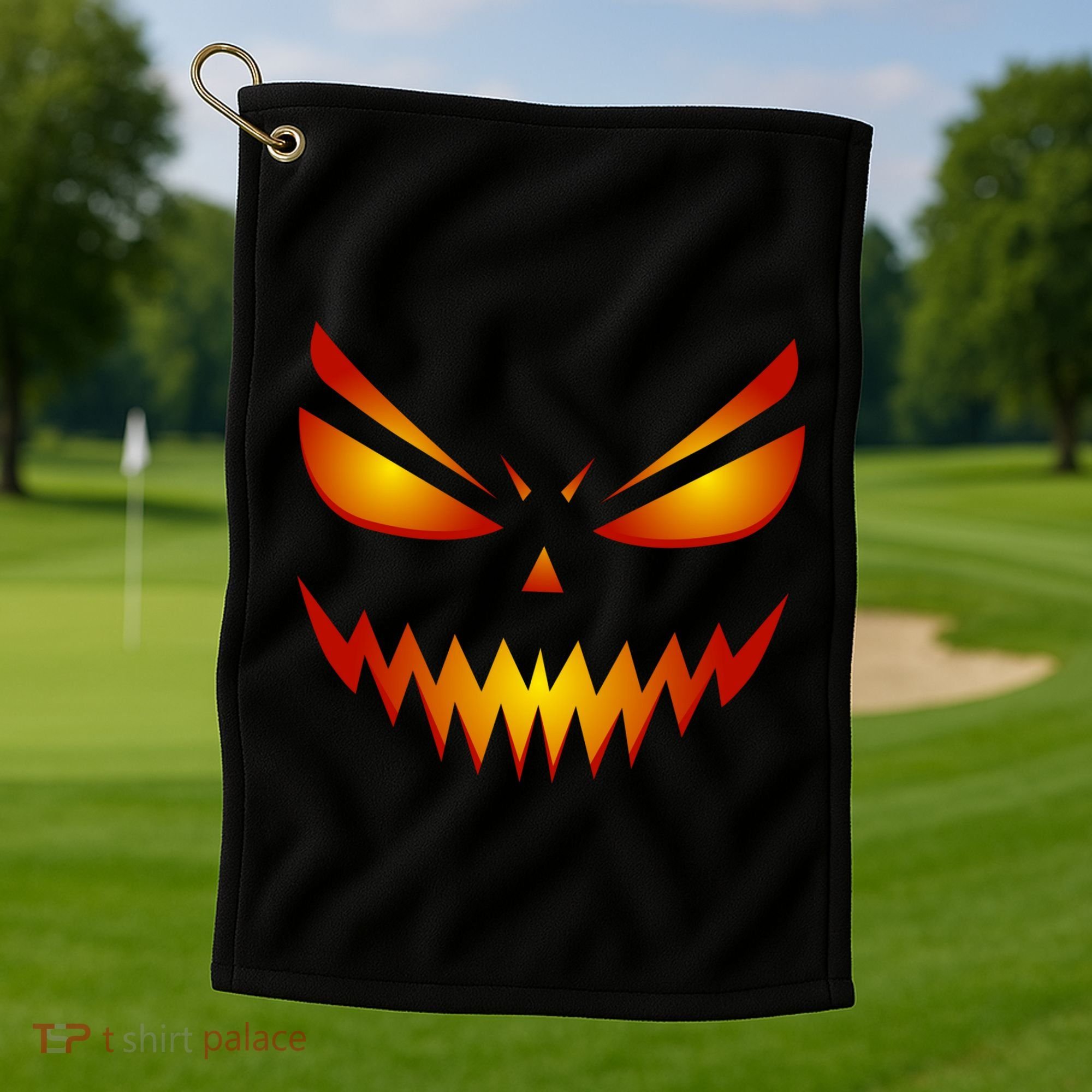 Spooky Pumpkin Face Halloween Golf Towel