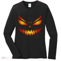 Spooky Pumpkin Face Halloween Women's Long Sleeve Shirt thumb 0