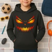Spooky Pumpkin Face Halloween Kids Hoodie thumb 2
