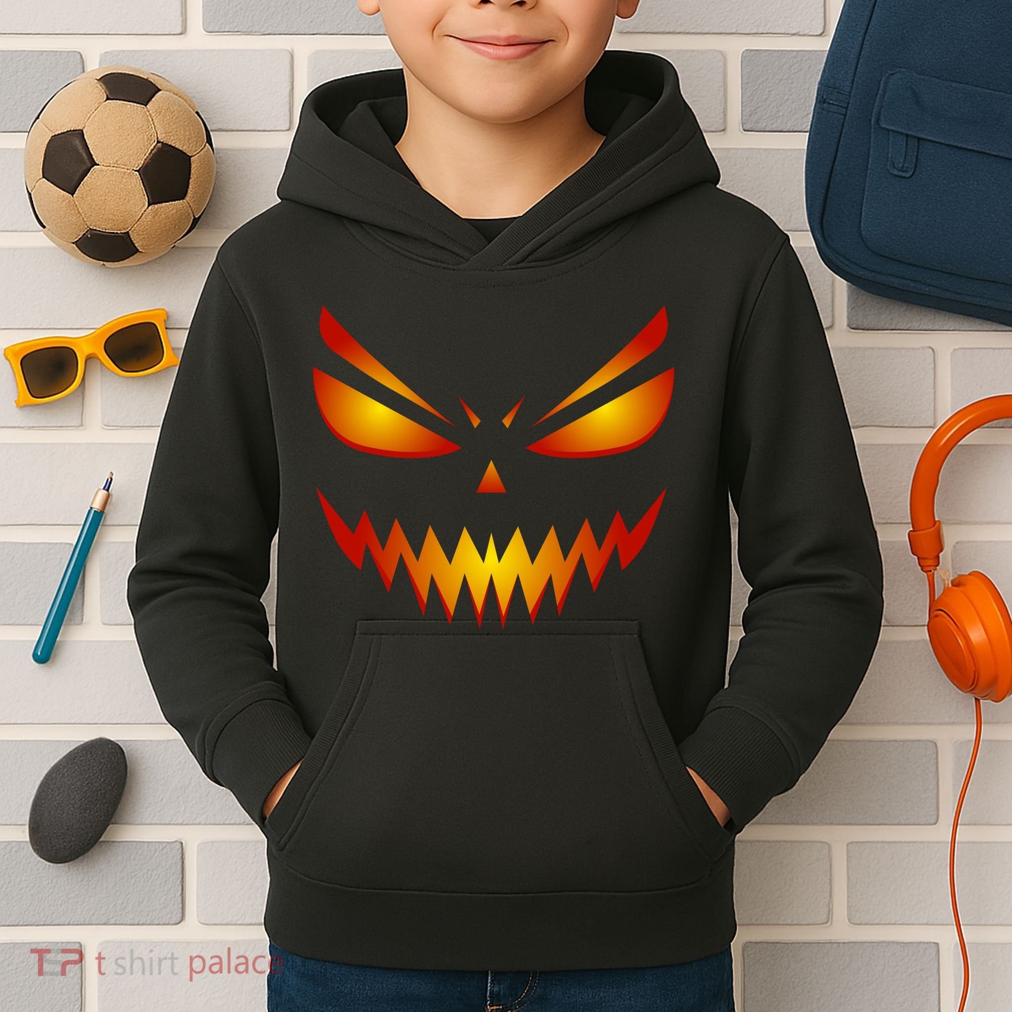 Spooky Pumpkin Face Halloween Kids Hoodie