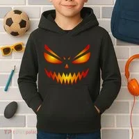 Spooky Pumpkin Face Halloween Kids Hoodie thumb 2