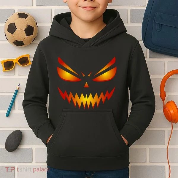 Spooky Pumpkin Face Halloween Kids Hoodie