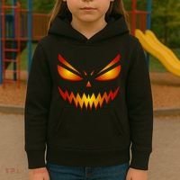 Spooky Pumpkin Face Halloween Kids Hoodie thumb 3