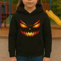 Spooky Pumpkin Face Halloween Kids Hoodie thumb 3