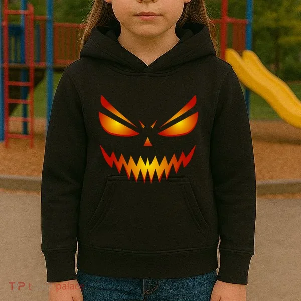 Spooky Pumpkin Face Halloween Kids Hoodie