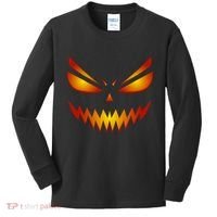 Spooky Pumpkin Face Halloween Kids Long Sleeve Shirt thumb 0