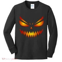 Spooky Pumpkin Face Halloween Kids Long Sleeve Shirt thumb 0