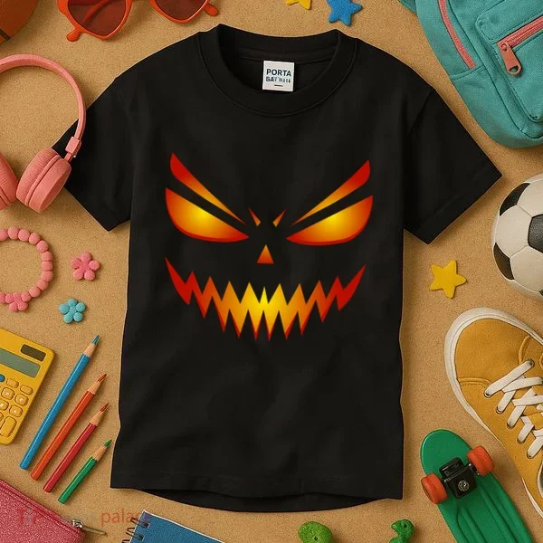 Spooky Pumpkin Face Halloween Kids T-Shirt