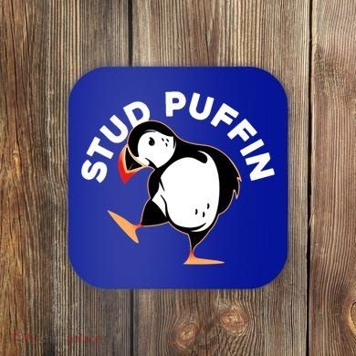 Stud Puffin Funny Seabird Animal Lover Stud Muffin Cool Gift Coaster