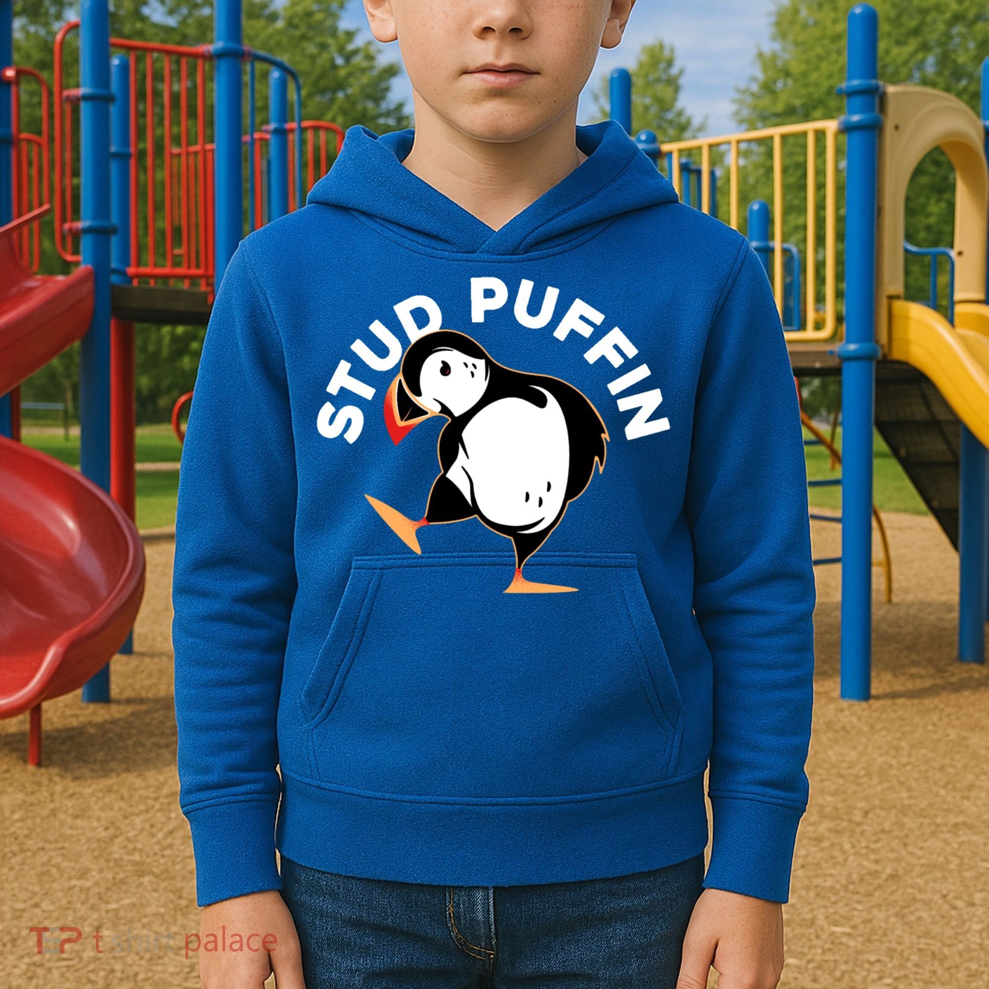 Stud Puffin Funny Seabird Animal Lover Stud Muffin Cool Gift Kids Hoodie