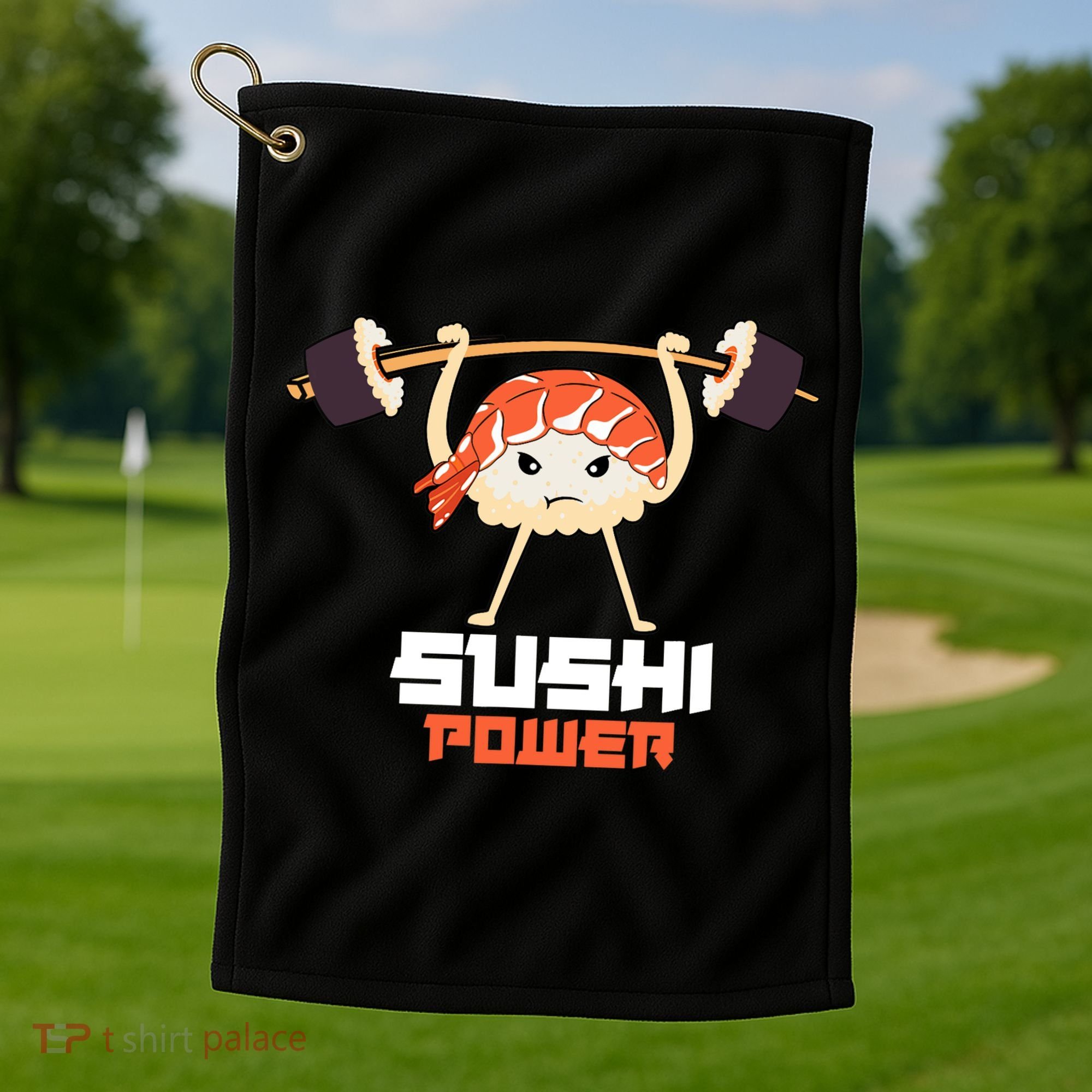 Sushi Power Funny Gym Vegetarian Muscle Powerlifting Golf Towel