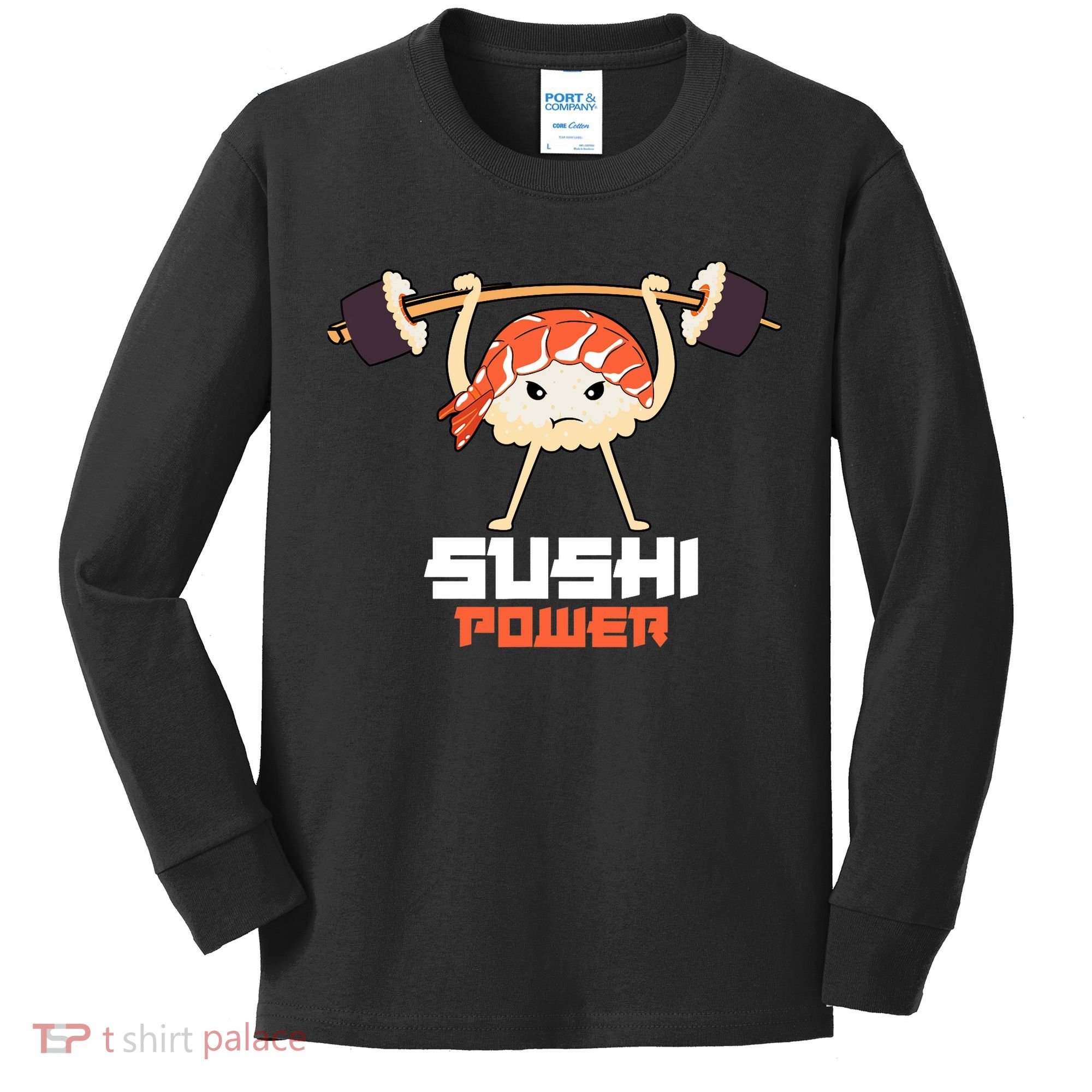 Sushi Power Funny Gym Vegetarian Muscle Powerlifting Kids Long Sleeve Shirt