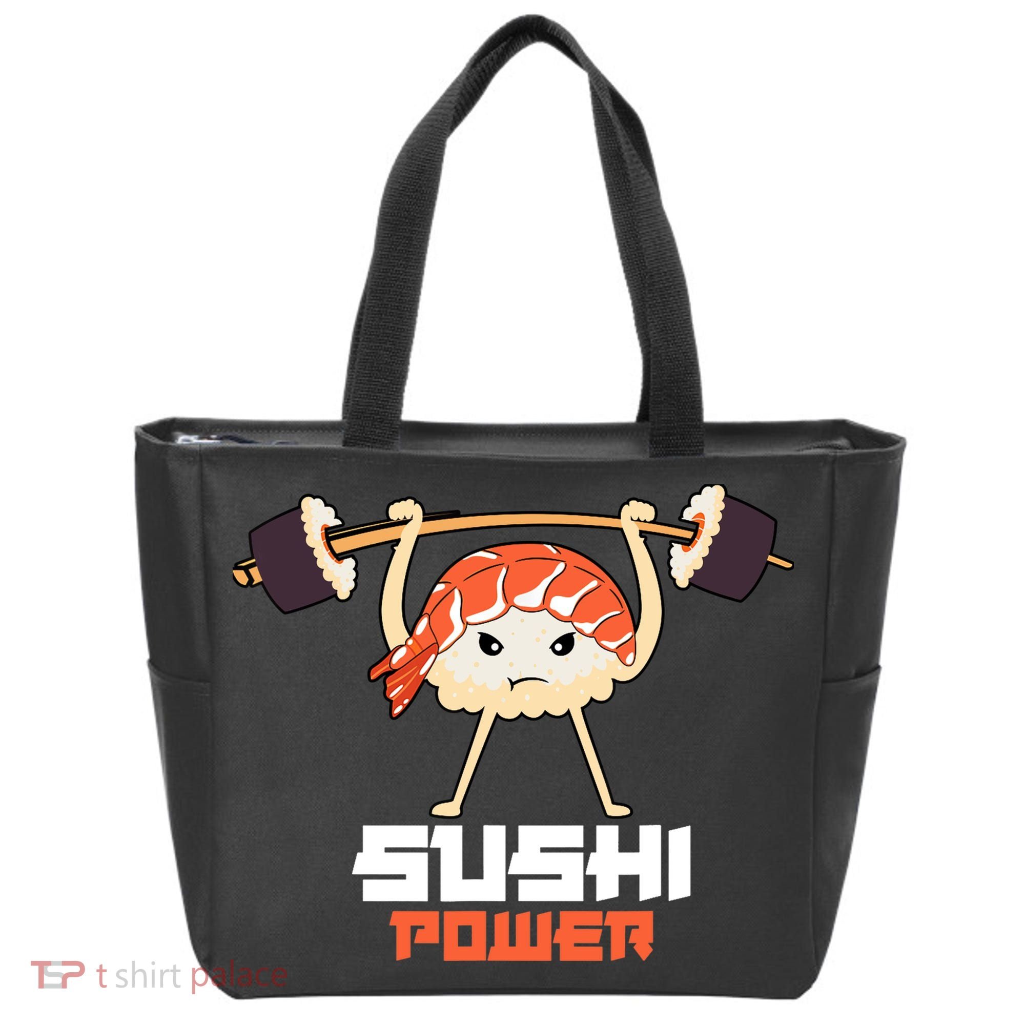 Sushi Power Funny Gym Vegetarian Muscle Powerlifting Tote Bag