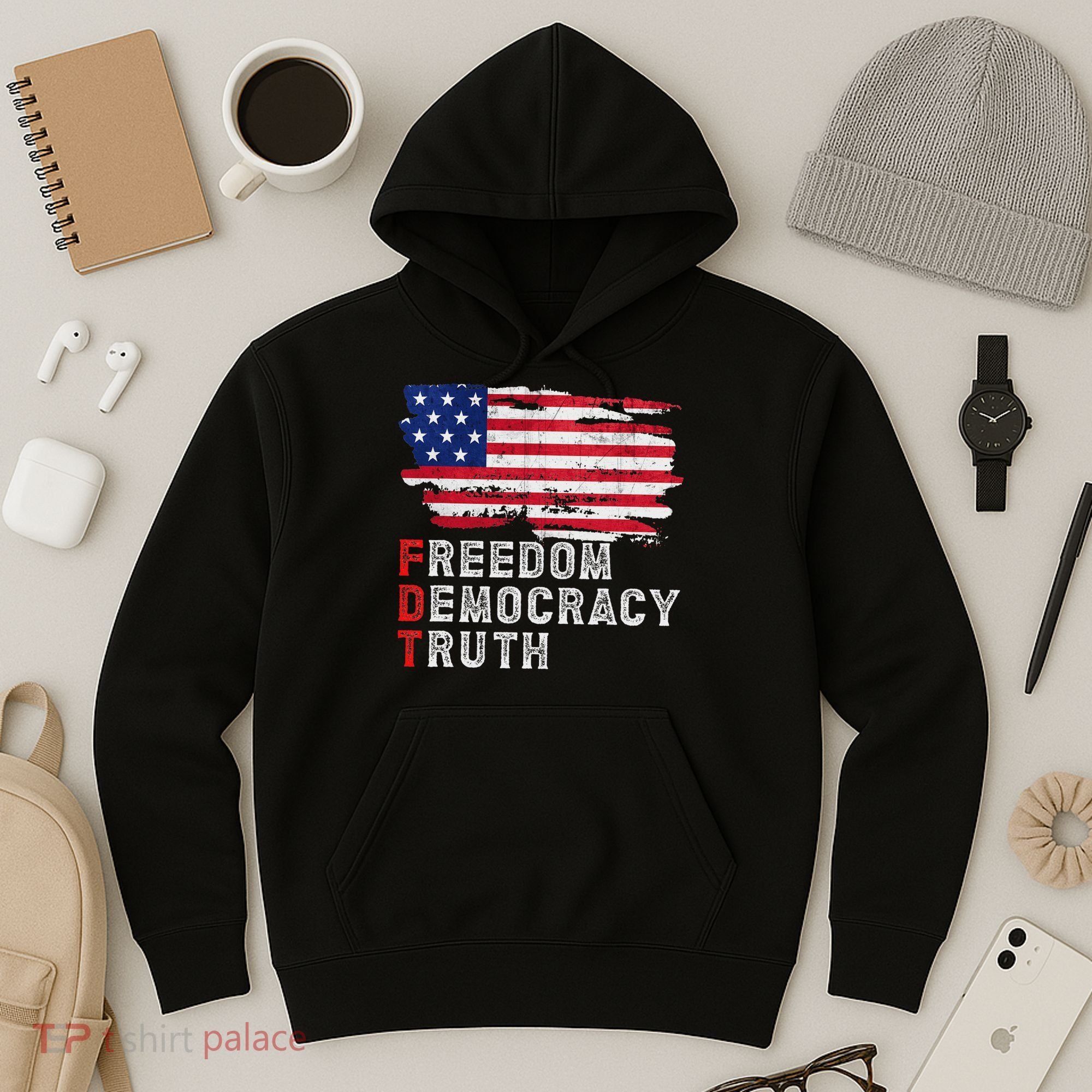 Subtle Political Freedom Democracy & Truth American Patriot Hoodie