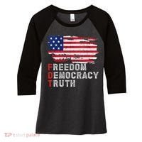 Subtle Political Freedom Democracy & Truth American Patriot Women's Tri-Blend 3/4-Sleeve Raglan Shirt thumb 0