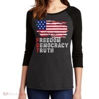 Subtle Political Freedom Democracy & Truth American Patriot Women's Tri-Blend 3/4-Sleeve Raglan Shirt thumb 2