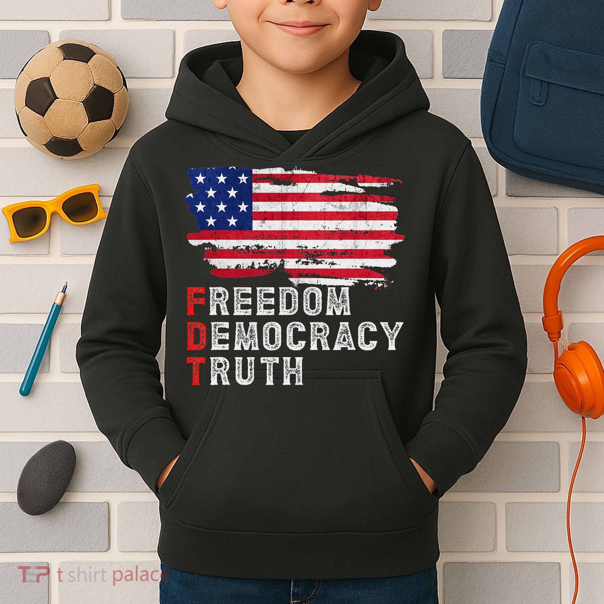 Subtle Political Freedom Democracy & Truth American Patriot Kids Hoodie