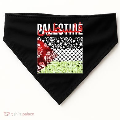 Support Palestine Flag Traditional Keffiyeh Floral Patterns USA-Made Doggie Bandana
