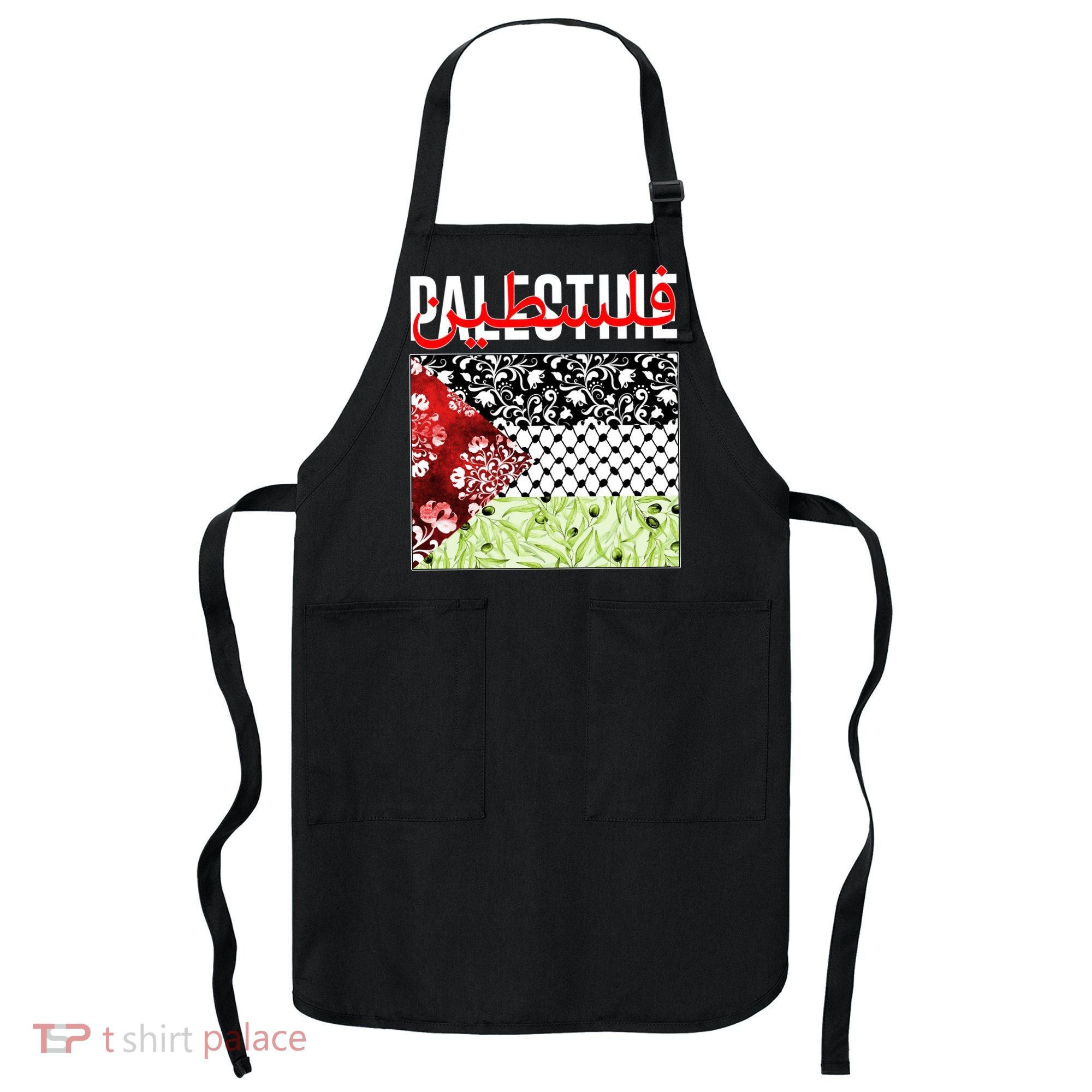Support Palestine Flag Traditional Keffiyeh Floral Patterns Apron