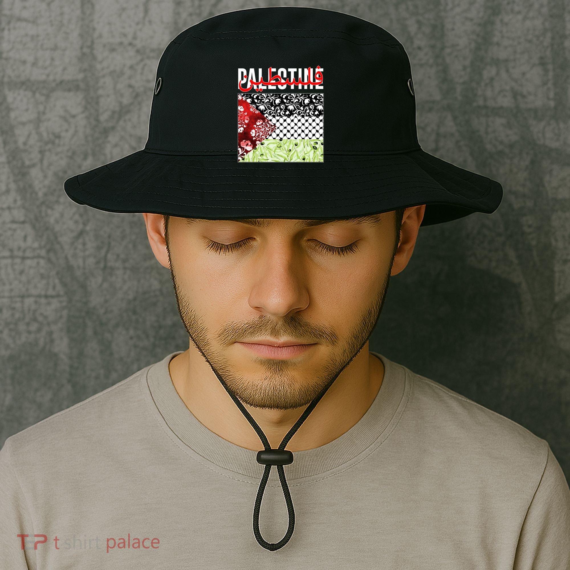 Support Palestine Flag Traditional Keffiyeh Floral Patterns Bucket Hat