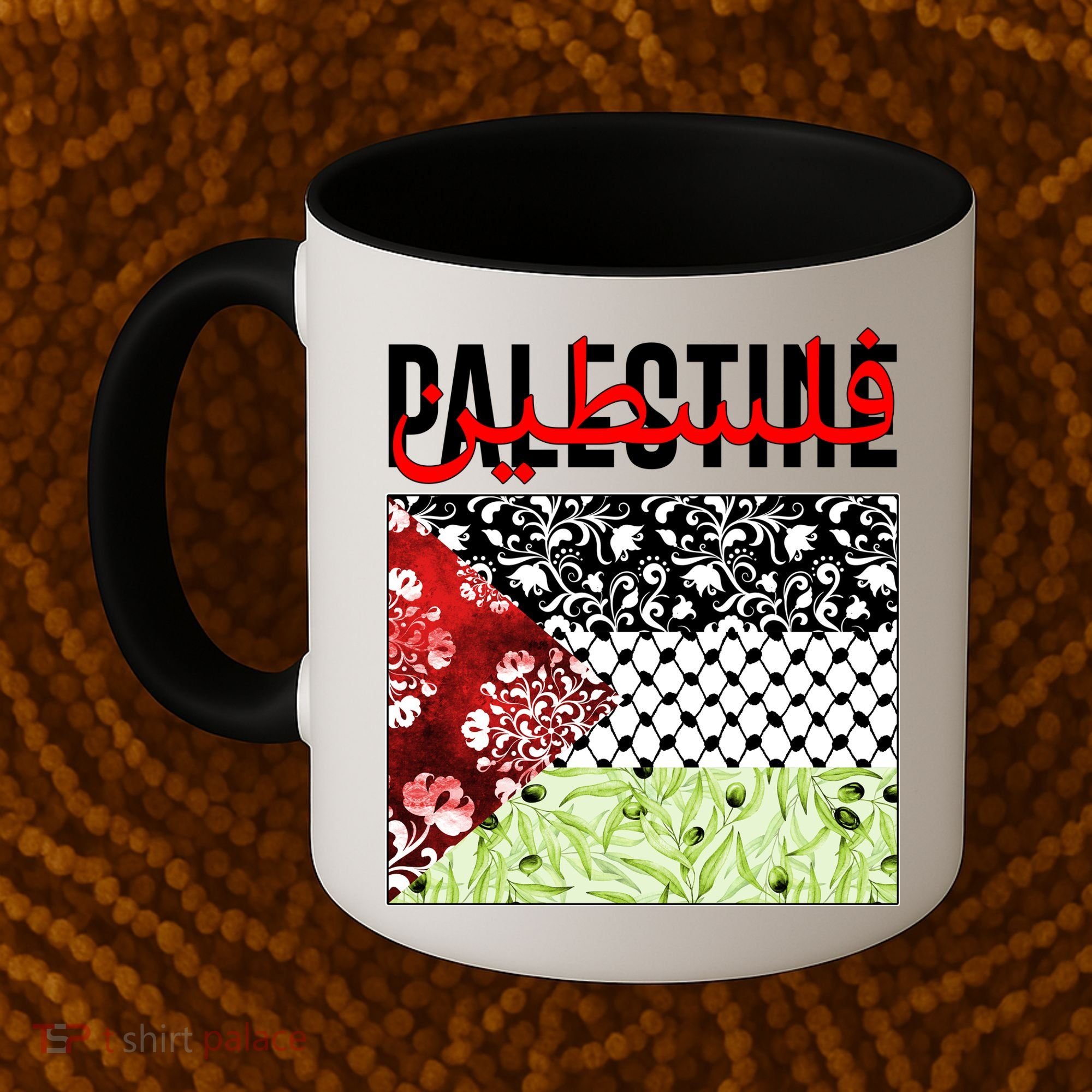 Support Palestine Flag Traditional Keffiyeh Floral Patterns Coffee Mug
