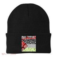 Support Palestine Flag Traditional Keffiyeh Floral Patterns Beanie thumb 0