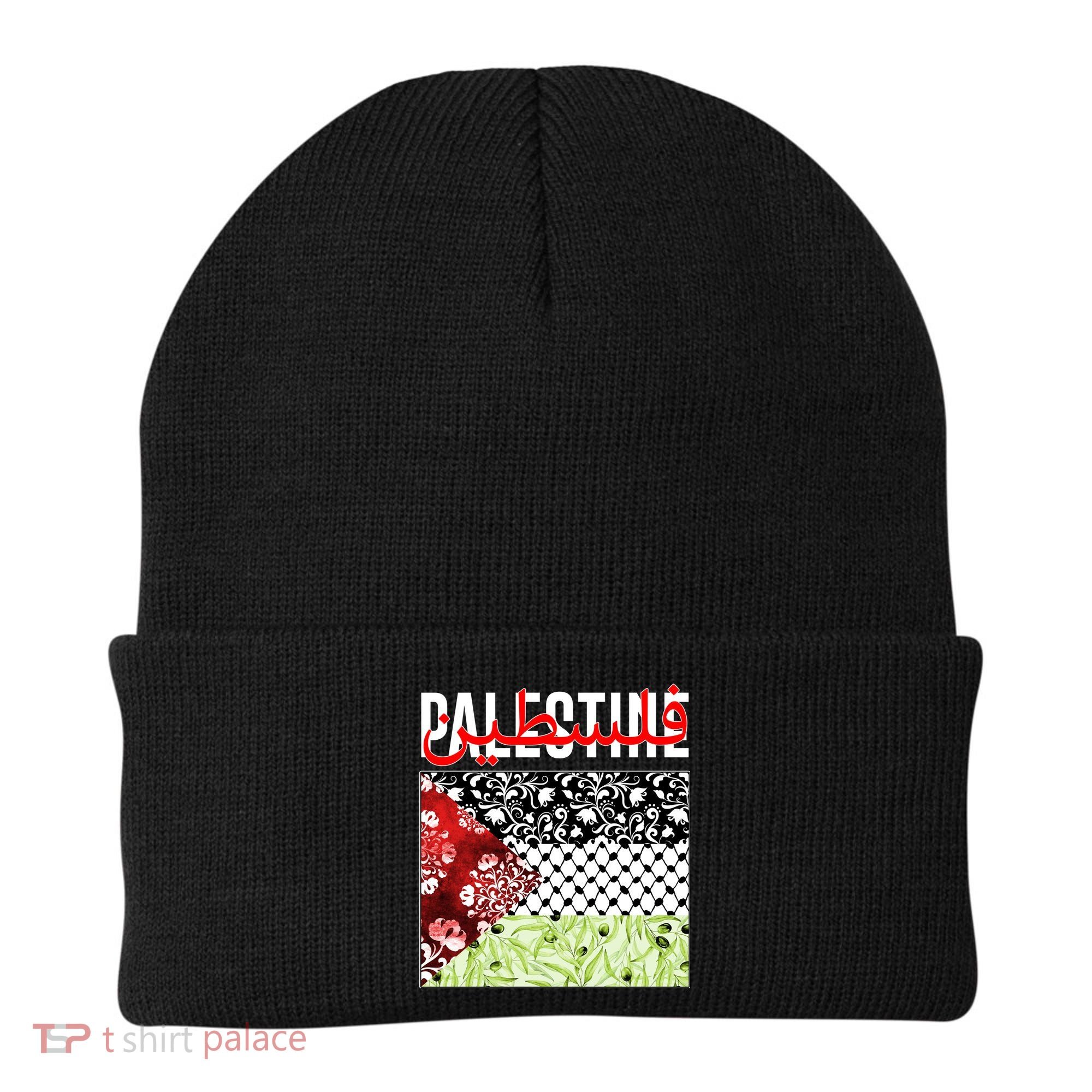Support Palestine Flag Traditional Keffiyeh Floral Patterns Beanie