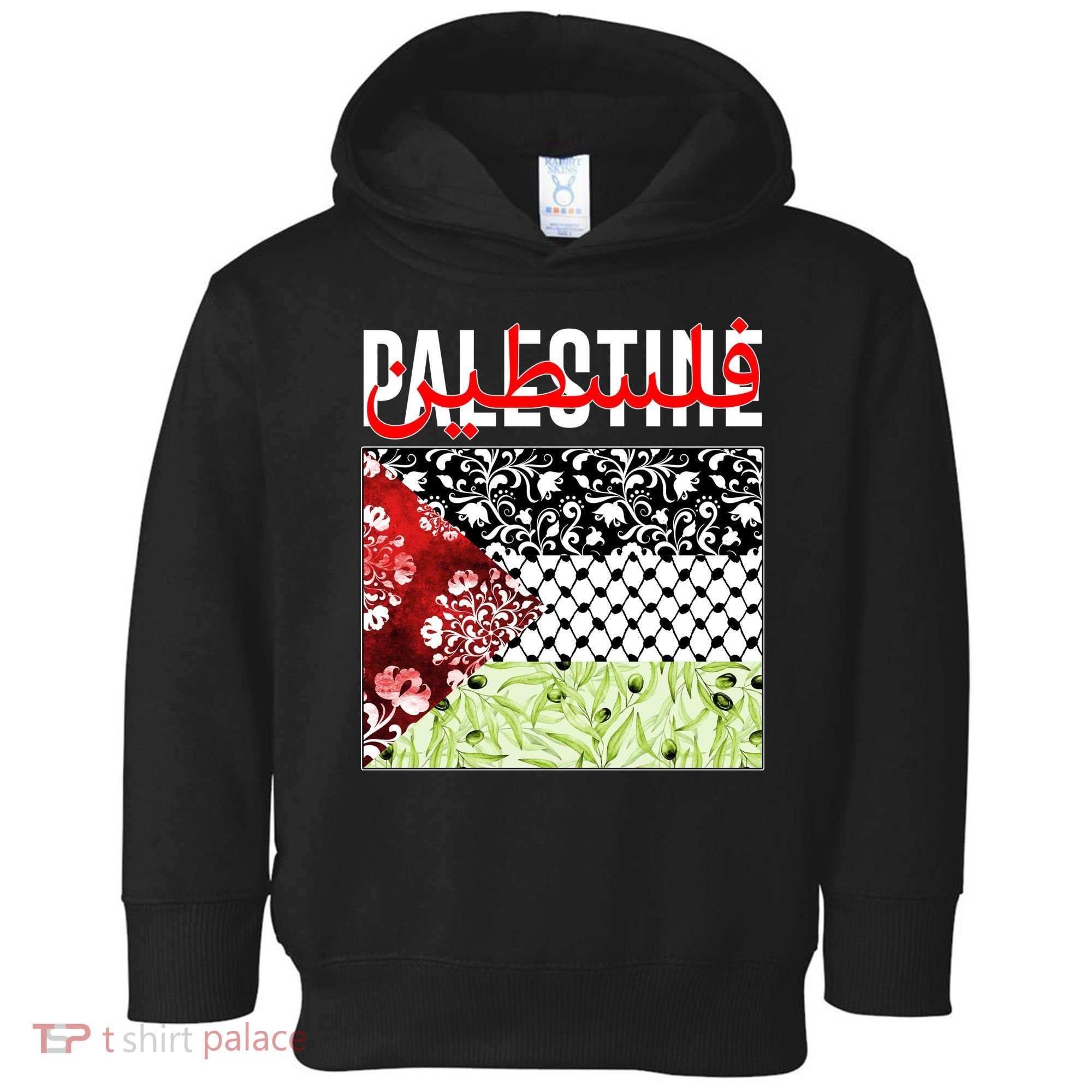 Support Palestine Flag Traditional Keffiyeh Floral Patterns Toddler Hoodie
