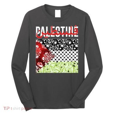 Support Palestine Flag Traditional Keffiyeh Floral Patterns Long Sleeve Shirt