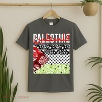 Support Palestine Flag Traditional Keffiyeh Floral Patterns T-Shirt thumb 2
