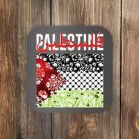Support Palestine Flag Traditional Keffiyeh Floral Patterns Coaster thumb 0