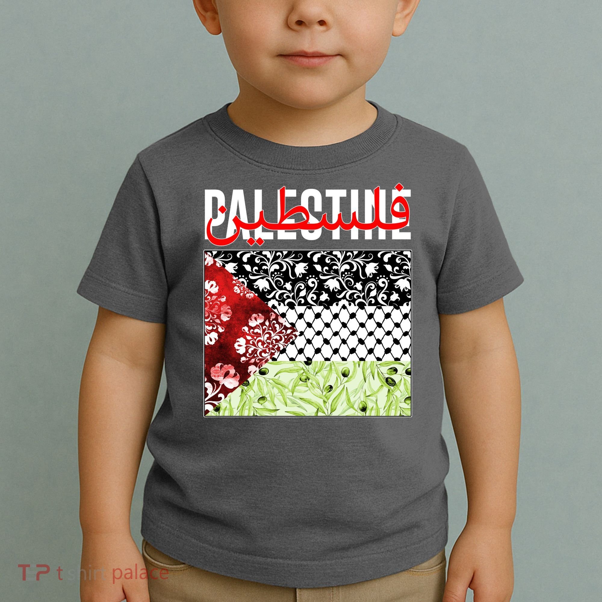 Support Palestine Flag Traditional Keffiyeh Floral Patterns Toddler T-Shirt