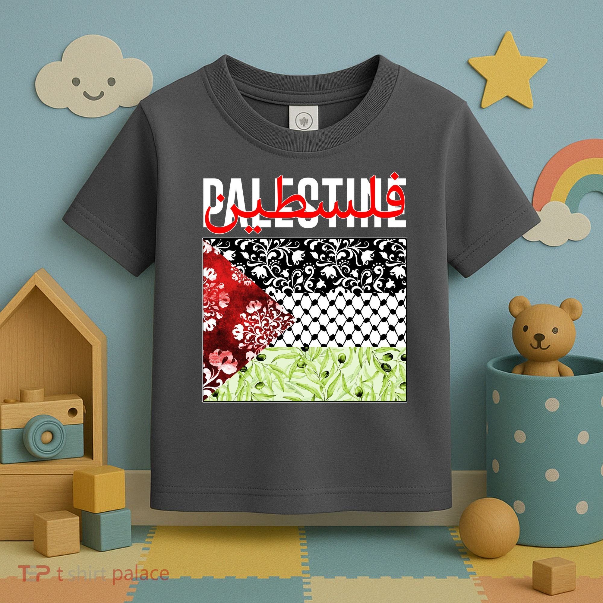 Support Palestine Flag Traditional Keffiyeh Floral Patterns Toddler T-Shirt