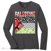 Support Palestine Flag Traditional Keffiyeh Floral Patterns Women's Long Sleeve Shirt thumb 0