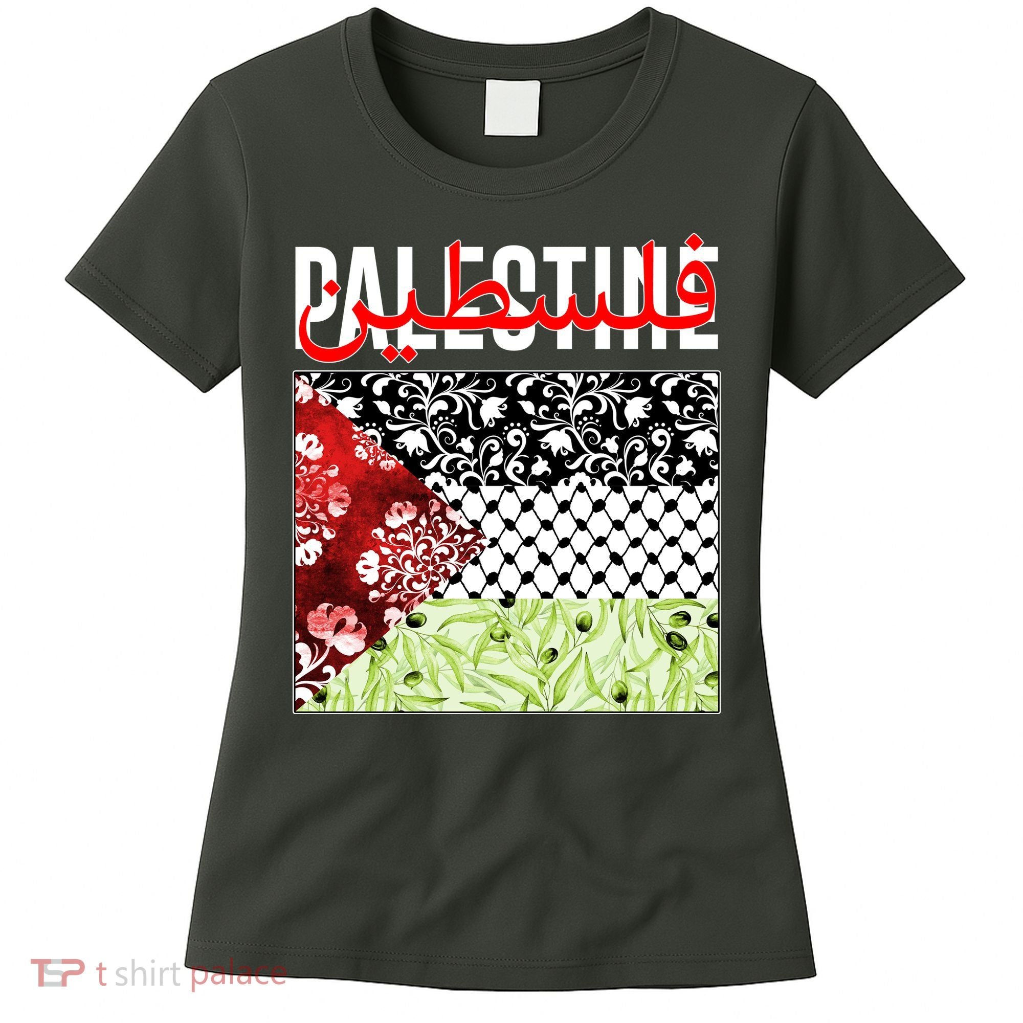 Support Palestine Flag Traditional Keffiyeh Floral Patterns Women's T-Shirt