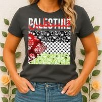 Support Palestine Flag Traditional Keffiyeh Floral Patterns Women's T-Shirt thumb 2