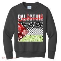 Support Palestine Flag Traditional Keffiyeh Floral Patterns Kids Sweatshirt thumb 0