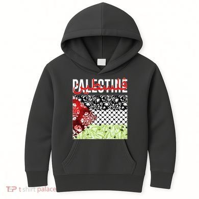 Support Palestine Flag Traditional Keffiyeh Floral Patterns Kids Hoodie