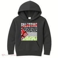 Support Palestine Flag Traditional Keffiyeh Floral Patterns Kids Hoodie thumb 0